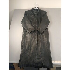 Vintage Pelle Black Leather Trench Coat Duster M Steampunk Gothic 90s 80s